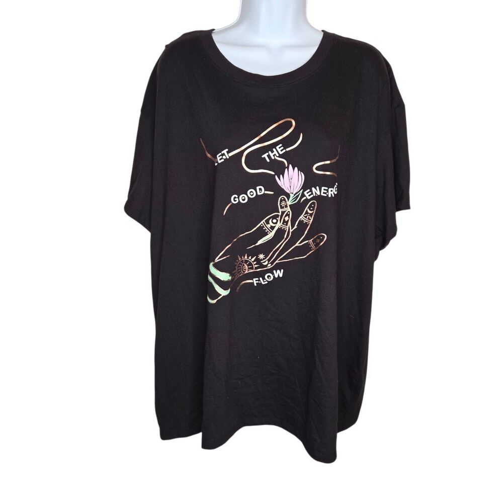 Torrid Size 3 / 3X Relaxed Fit Graphic Tee "Let The Good Energy Flow" Black